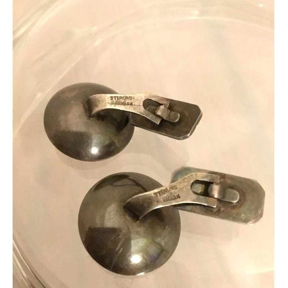 Vintage Denmark MCM Sterling Silver Bullseye Modernist Cufflinks